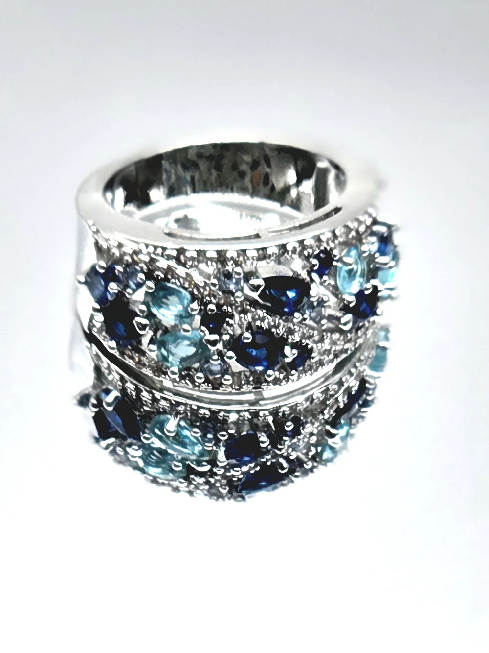 Silver-Filled Blue Multi-Gemstone Zircon Ring Size 7